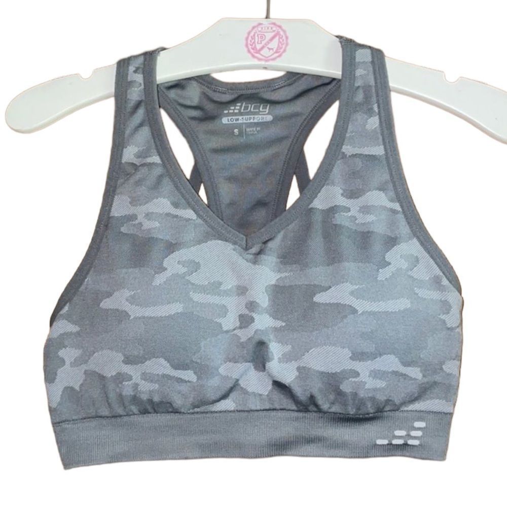 •BCG• gray camouflage padded sports bra strappy back… size small EUC